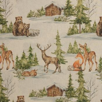 Dekodruck Winterlandschaft und Tiere auf Beige by Swafing